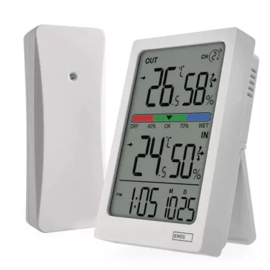 Emos E0558W Digitális hőmérő páratartalom-mérővel, vezeték nélküli érzékelővel, óra, dátum