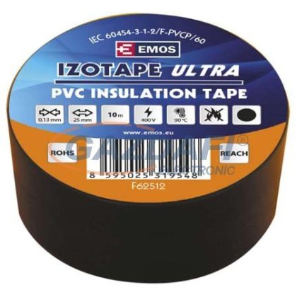 EMOS F62512 SZIGETELŐSZALAG PVC 25/10 FEKETE 10db/csomag
