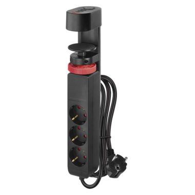 EMOS P1321PD Hosszabbító kábel 1,5 m/3 aljzat/kapcsoló/asztalra szerelhető/USB/fekete/PVC/1,5 mm2