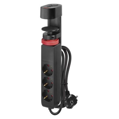 EMOS P1321PD Hosszabbító kábel 1,5 m/3 aljzat/kapcsoló/asztalra szerelhető/USB/fekete/PVC/1,5 mm2