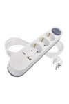 EMOS P1322PD Hosszabbító 2 m / 3 aljzat / kapcsolós / fehér / 1× USB-A + 1× USB-C  / 1,5 mm2