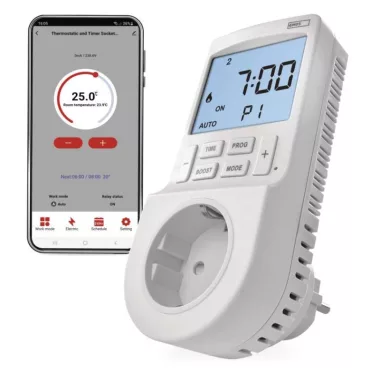 EMOS P56601SH GoSmart 2 az 1-ben konnektoros, digitális termosztát időzítő funkcióval, schuko, WiFi
