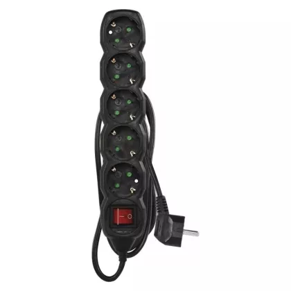 EMOS PC1521R Hálózati elosztó kapcsolóval 1,5m 5 aljzat fekete PVC 1,5mm2