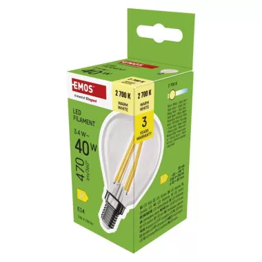Emos ZF1D22 LED izzó Filament Mini Globe / E14 / 3,4 W (40 W) / 470 lm / Meleg fehér