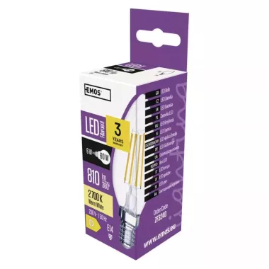 EMOS ZF3240 LED filament fényforrás gyertya 6W(60W) 810lm E14 WW