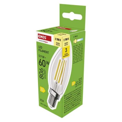   Emos ZF3D42 LED izzó Filament gyertya / E14 / 5,9 W (60 W) / 806 lm / Meleg fehér