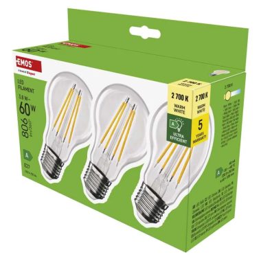 Emos ZF5147.3 LED izzó Filament A60 A CLASS/ E27 / 3,8 W (60 W) / 806 lm / meleg fehér