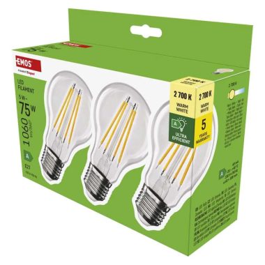 Emos ZF5157.3 LED izzó Filament A60 A CLASS/ E27 / 5 W (75 W) / 1 060 lm / meleg fehér