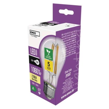   EMOS ZF5157 LED izzó Filament A60 A CLASS/ E27 / 5 W (75 W) / 1 060 lm / meleg fehér