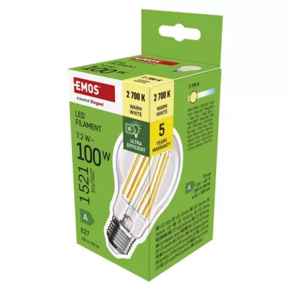   Emos ZF5167 LED izzó Filament A60 A CLASS / E27 / 7,2 W (100 W) / 1521 lm / meleg fehér