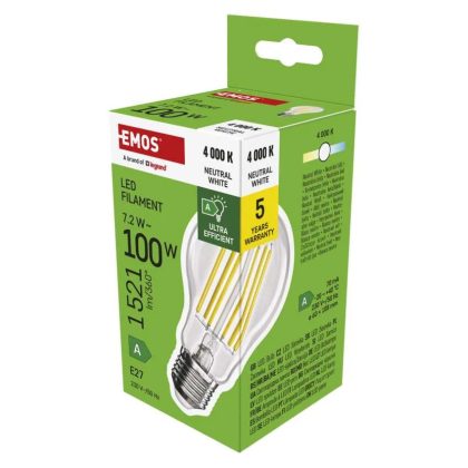   EMOS ZF5168  LED izzó Filament A60 A CLASS / E27 / 7,2 W (100 W) / 1521 lm / természetes fehér