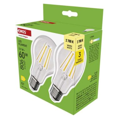 Emos ZF5D42.2 LED izzó Filament A60 / E27 / 5,9 W (60 W) / 806 lm / Meleg fehér