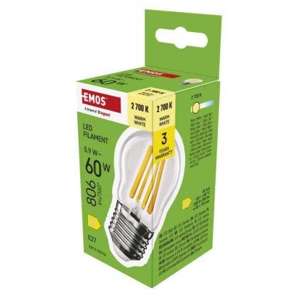   Emos ZF6D42 LED izzó Filament Mini Globe / E27 / 5,9 W (60 W) / 806 lm / Meleg fehér