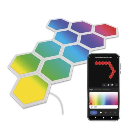   EMOS ZIW22AR GoSmart LED-es lámpatest Hexagon, indító készlet, 10 rész, 19 W, RGBIC dimmelhető, WiFi