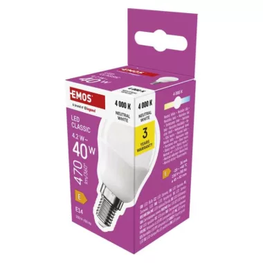 EMOS ZQ1E23 LED izzó Classic Mini Globe / E14 / 4,2 W (40 W) / 470 lm / Természetes fehér