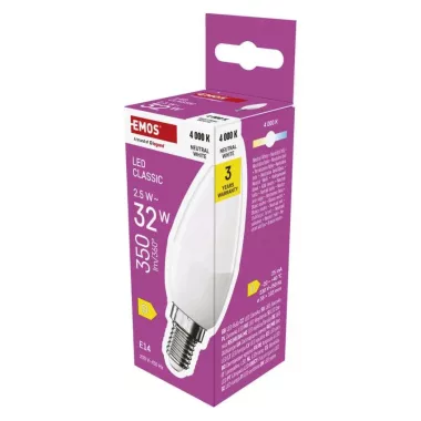 EMOS ZQ3D13 LED izzó Classic gyertya / E14 / 2,5 W (32 W) / 350 lm / Természetes fehér