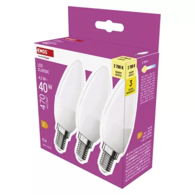 EMOS ZQ3E21.3 LED izzó Classic gyertya / E14 / 4,2 W (40 W) / 470 lm / Meleg fehér