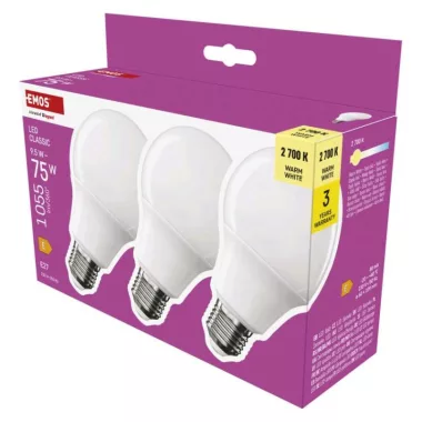 EMOS ZQ5E51.3 LED izzó Classic A60 / E27 / 9,5 W (75 W) / 1055 lm / Meleg fehér