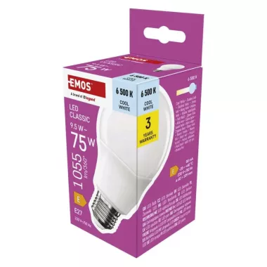 EMOS ZQ5E54 LED izzó Classic A60 / E27 / 9,5 W (75 W) / 1055 lm / Hideg fehér