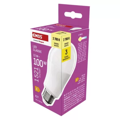EMOS ZQ5E61 LED izzó Classic A60 / E27 / 13 W (100 W) / 1521 lm / Meleg fehér