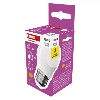  EMOS ZQ6E23 LED izzó Classic Mini Globe / E27 / 4,2 W (40 W) / 470 lm / Természetes fehér