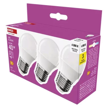 EMOS ZQ6E23.3 LED izzó Classic Mini Globe / E27 / 4,2 W (40 W) / 470 lm / Természetes fehér