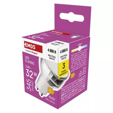 EMOS ZQ8E18 LED izzó Classic MR16 ezüst/ GU10 / 3 W (32 W) / 345 lm / Természetes fehér