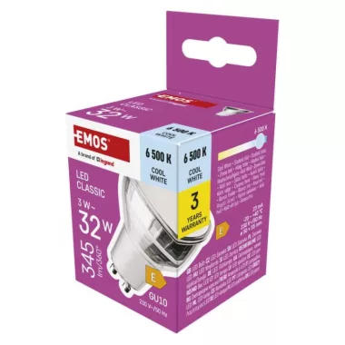 EMOS ZQ8E19 LED izzó Classic MR16 ezüst/ GU10 / 3 W (32 W) / 345 lm / Hideg fehér