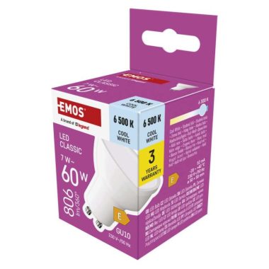 EMOS ZQ8E44 LED izzó Classic MR16 / GU10 / 7 W  (60 W) / 806 lm / Hideg fehér