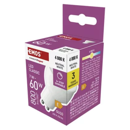 EMOS ZQ8E44S LED izzó Classic MR16 / GU10 / 7 W (60 W) / 800 lm / Természetes fehér / dimmelhető
