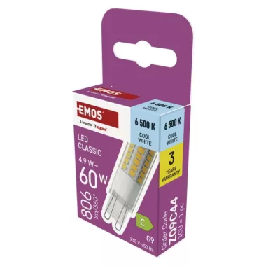 EMOS ZQ9C44 LED izzó Classic JC / G9 / 4,9 W (60 W) / 806 lm / Hideg fehér