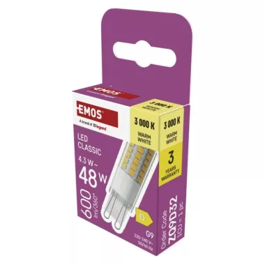 EMOS ZQ9D32 LED izzó Classic JC / G9 / 4,3 W (48 W) / 600 lm / Meleg fehér