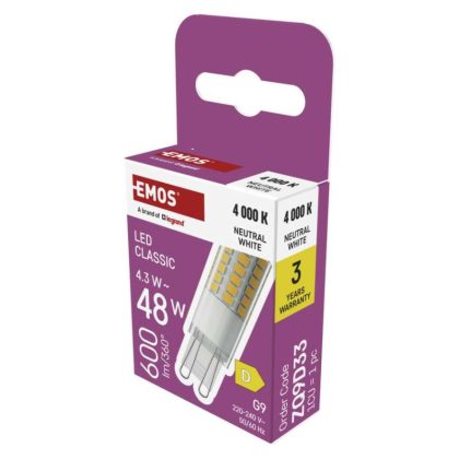 EMOS ZQ9D33 LED izzó Classic JC / G9 / 4,3 W (48 W) / 600 lm / Természetes fehér