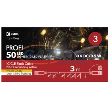 EMOS ZY2305 Villogó jégcsap fényfüzér 3x0,4 méter, 50LED, IP44, meleg fehér/hideg fehér, fekete kábel