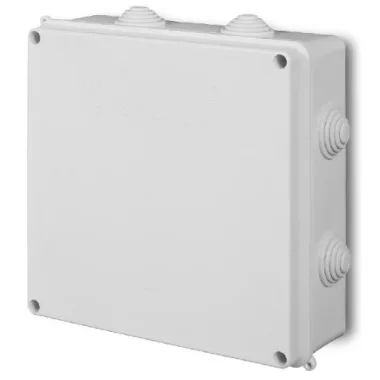 ELEKTRO-PLAST EP-0238-14 kötődoboz, 8 kúpos kábelbevezetővel, csavaros fedéllel, 172x172x75mm, szürke, IP55
