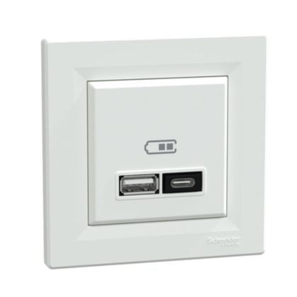   SCHNEIDER EPH2700521 ASFORA Dupla USB töltő, A+C, 21W, kerettel, fehér