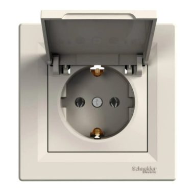 SCHNEIDER EPH3100123 ASFORA 2P+F dugalj csatlakozóaljzat, csapfedeles, csavaros, kerettel, bézs