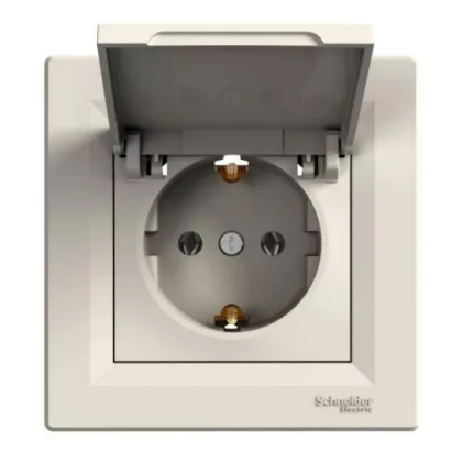   SCHNEIDER EPH3100123 ASFORA 2P + F socket, pin cover, screw, with frame, beige