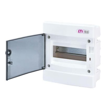   ETI 001101010 ECM8PT (4+4) DIDO-E 1x8 modulos elosztó szekrény, süllyesztett, átlátszó ajtó