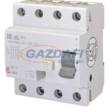 ETI 002062143 EFI-4AC 40A 30mA áram-védőkapcsoló, 4p, csak váltóáramú hibaáramot érzékelő, azonali kioldású (Fi-relé)