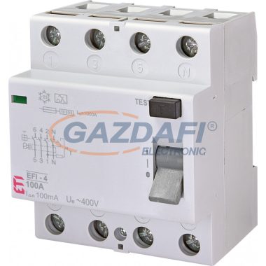 ETI 002062152 EFI-4A 100A 100mA áram-védőkapcsoló, 4p, váltóáramú és pulzáló hibaáramot érzékelő, azonali kioldású (Fi-relé)