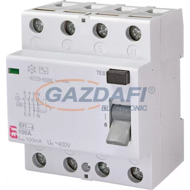 ETI 002062153 EFI-4AC 100A 100mA áram-védőkapcsoló, 4p, csak váltóáramú hibaáramot érzékelő, azonali kioldású (Fi-relé)