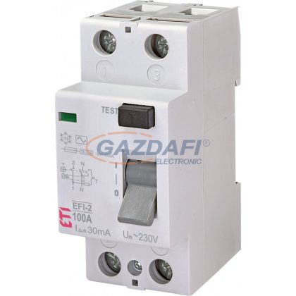   ETI 002062531 EFI-2AC 100A 30mA áram-védőkapcsoló, 2p, csak váltóáramú hibaáramot érzékelő, azonali kioldású