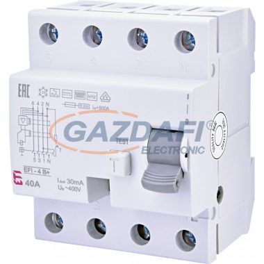 ETI 002062648 EFI-4B+  40A 30mA  áram-védőkapcsoló, 4p, váltó, pulzáló, egyen és nagy frekvenciás (20kHz) hibaáramot érzékelő, azonali kioldású (Fi-relé)