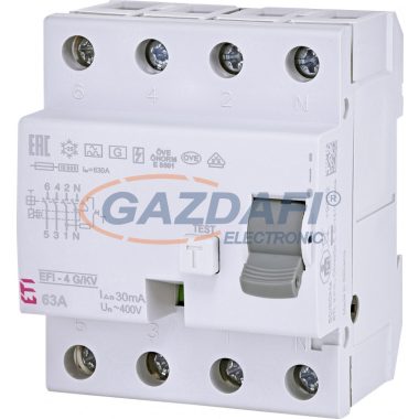 ETI 002062749 EFI-4 A G/K 63A 30mA áram-védőkapcsoló, 4p, váltó és pulzáló hibaáramot érzékelő, rövid késleltetésű (Fi-relé)