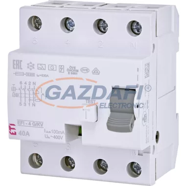ETI 002063748 EFI-4 A G/K 40A 100mA áram-védőkapcsoló, 4p, váltó és pulzáló hibaáramot érzékelő, rövid késleltetésű (Fi-relé)