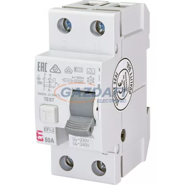 ETI 002065525 EFI-2A 80A 500mA áram-védőkapcsoló, 2p, váltóáramú és pulzáló hibaáramot érzékelő, azonali kioldású (Fi-relé)