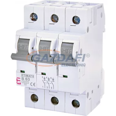 ETI 002115522 ETIMAT6 B63A 3p 6 kA kismegszakító, 3 modul ETI 002115522 ETIMAT6 B63A 3p 6 kA kismegszakító, 3 modul