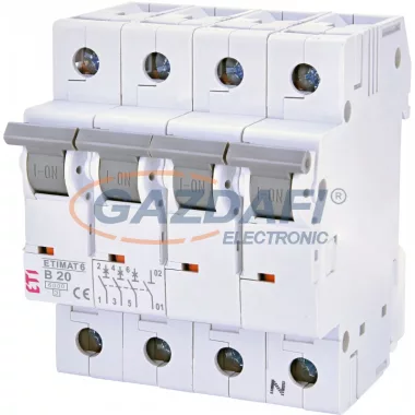 ETI 002116517 ETIMAT6 B20A 3p+N 6 kA kismegszakító, 4 modul ETI 002116517 ETIMAT6 B20A 3p+N 6 kA kismegszakító, 4 modul
