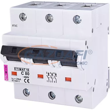 ETI 002135731 ETIMAT10 C80A 3p 10kA kismegszakító, 4,5 modul ETI 002135731 ETIMAT10 C80A 3p 10kA kismegszakító, 4,5 modul
